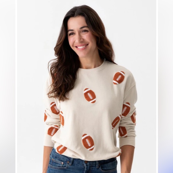 SHIRALEAH FOOTBALL SWEATSHIRT, PUTTY - Picture 2 of 2